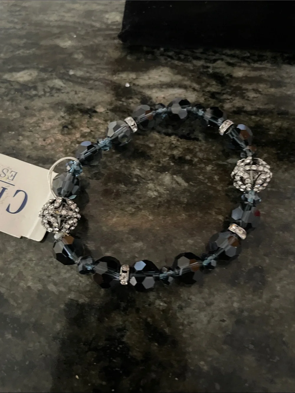 Chaps Black Faceted Crystal Bracelet with Silver Bead - Picture 2 of 4